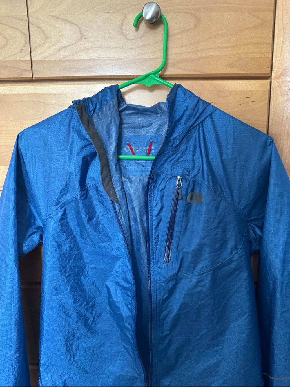 Outdoor Research Helium Rain Jacket Blue Lightweight Hooded Shell